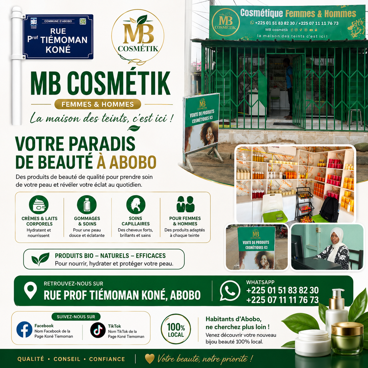 Boutique MB Cosmétik sur la rue Professeur Koné Tiémoman