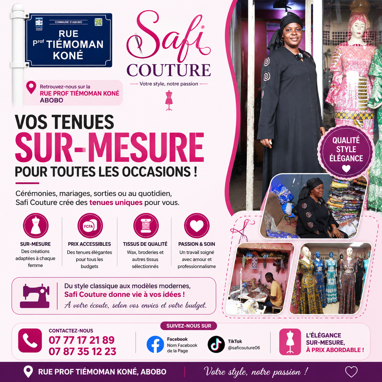 Safi Couture, atelier de couture sur la rue Professeur Koné Tiémoman