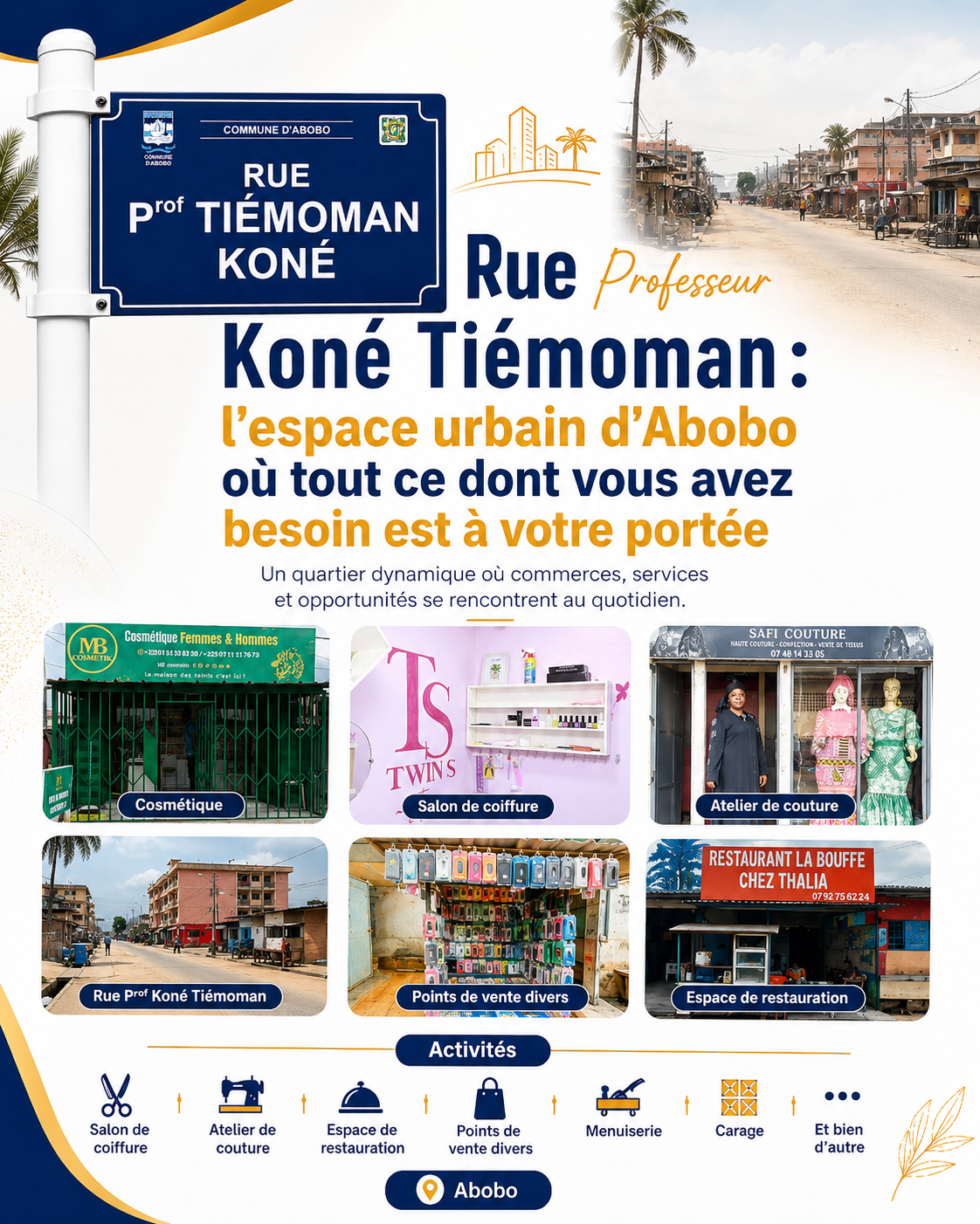 Vue de la Rue Professeur Koné Tiémoman à Abobo, animée par ses commerces